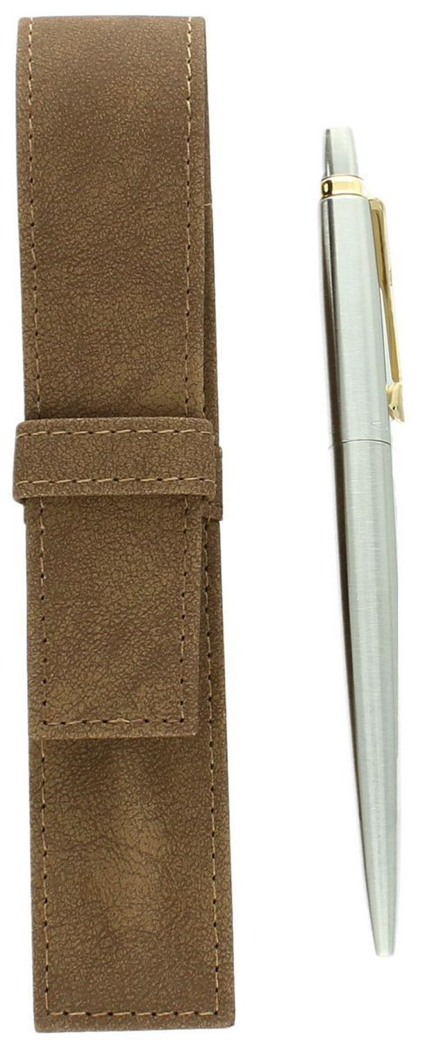 Zestaw Parker S0825330ETUI – srebrny długopis ze złotem + brązowe skórzane etui (2).jpg